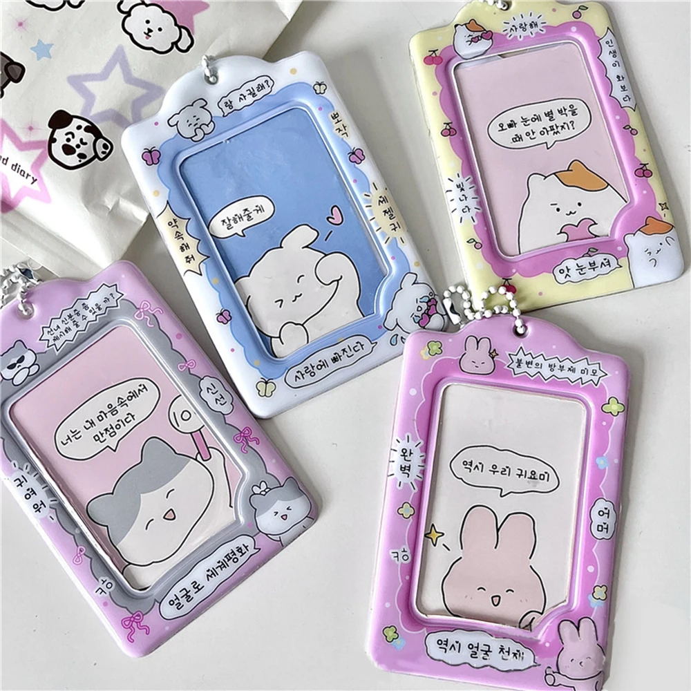 

Cartoon PVC ID Card Holder Bags WithKey Ring Photo Pocket Keychain Photocards Protector Photo Sleeves Photo Frame Bag Pendant