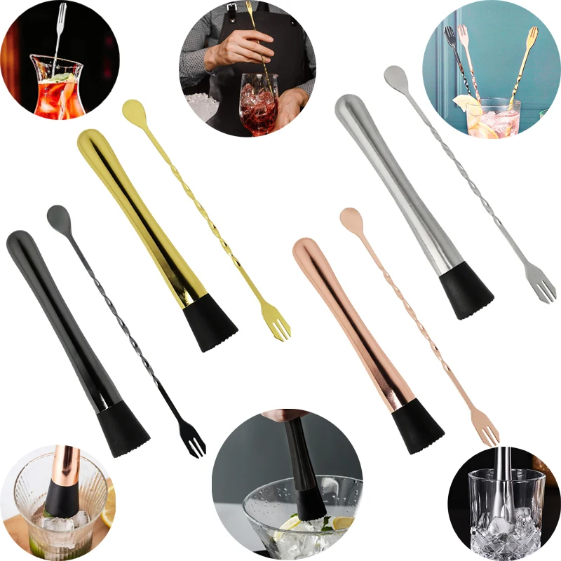 2Pcs 10 Inch Stainless Steel Cocktail Muddler Mixing Spoon Bar Tool Set Delicious Fruit Based Drinks bar tools