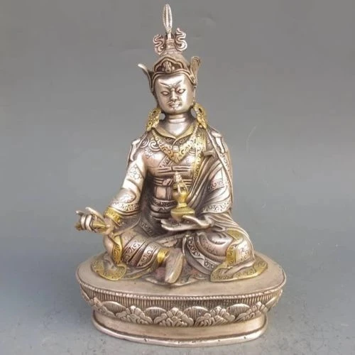 

Elaborate Chinese Vintage Tibetan Silver Gilt Tibetan Buddhism Statue -- Green Tara Buddha