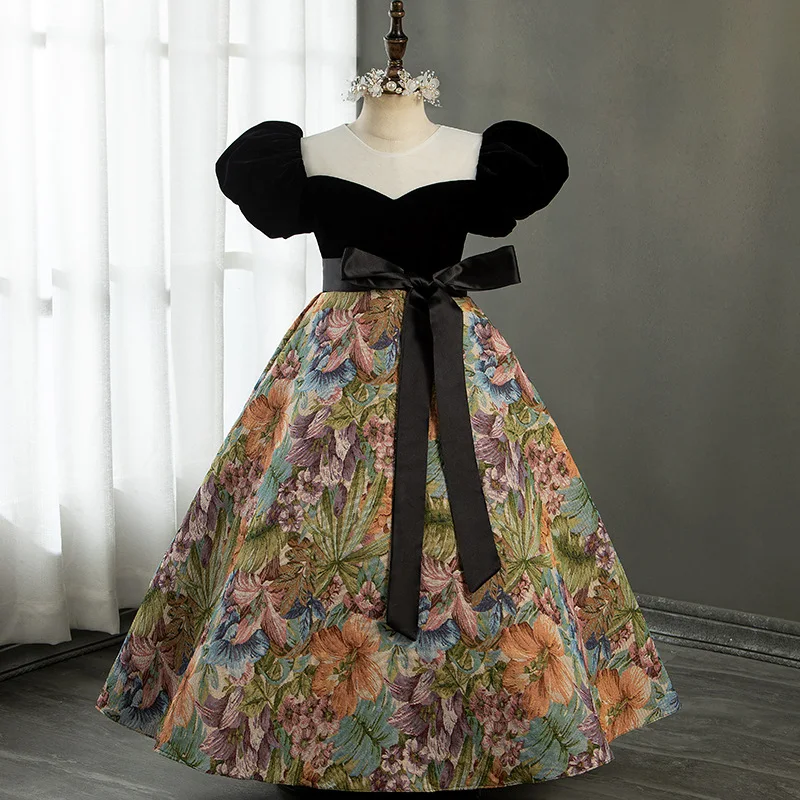 

Children Pageant Ball Gown Teenager Girl Floral Dresses for Kids Piano Performance Vestidos