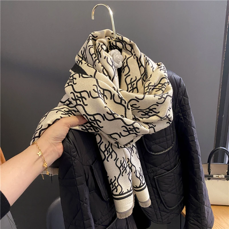 Брендовый кашемировый теплый зимний шарф из пашмины для женщин, толстое одеяло, Женская шаль с принтом, палантины для путешествий, Echarpe