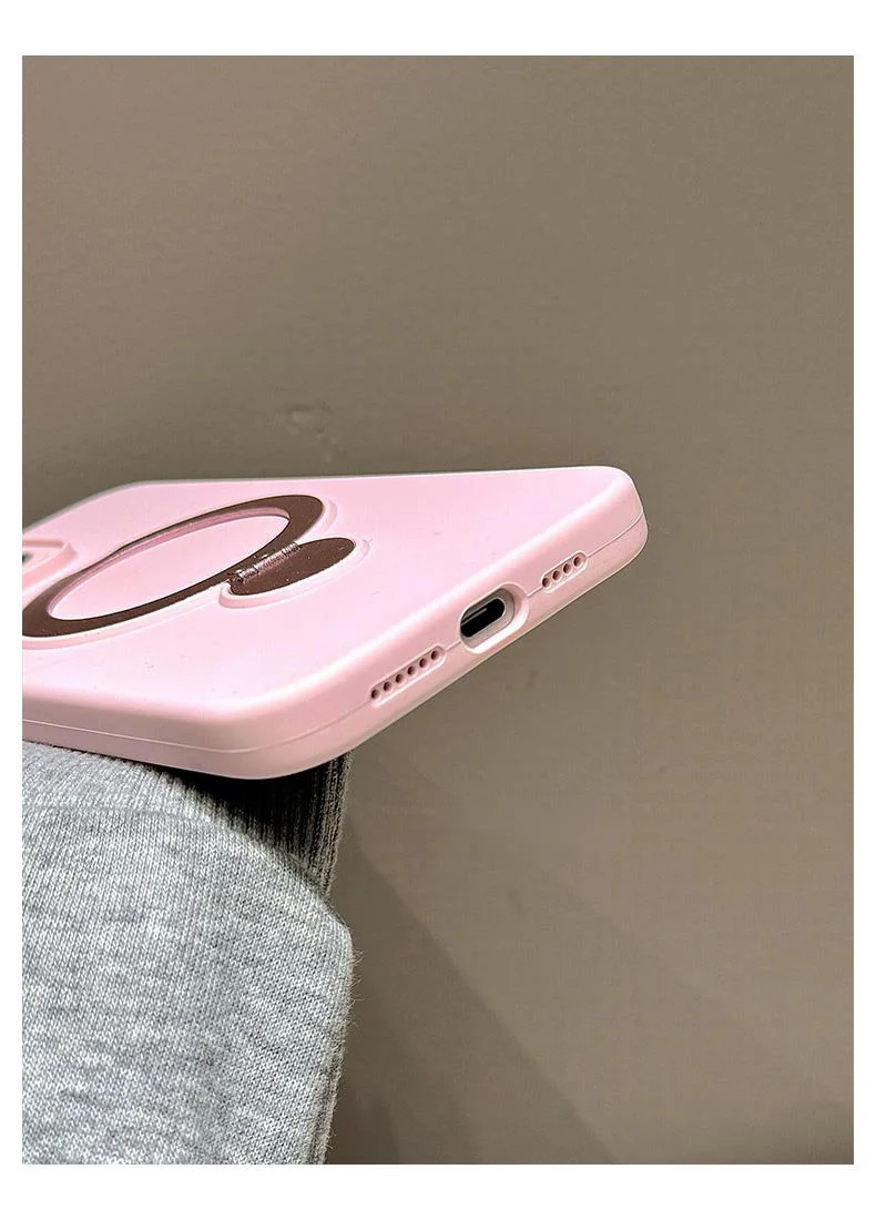 Premium solid color magnetic rotating folding stand suitable for 16 Promax phone case iPhone liquid silicone 15_voghion.com