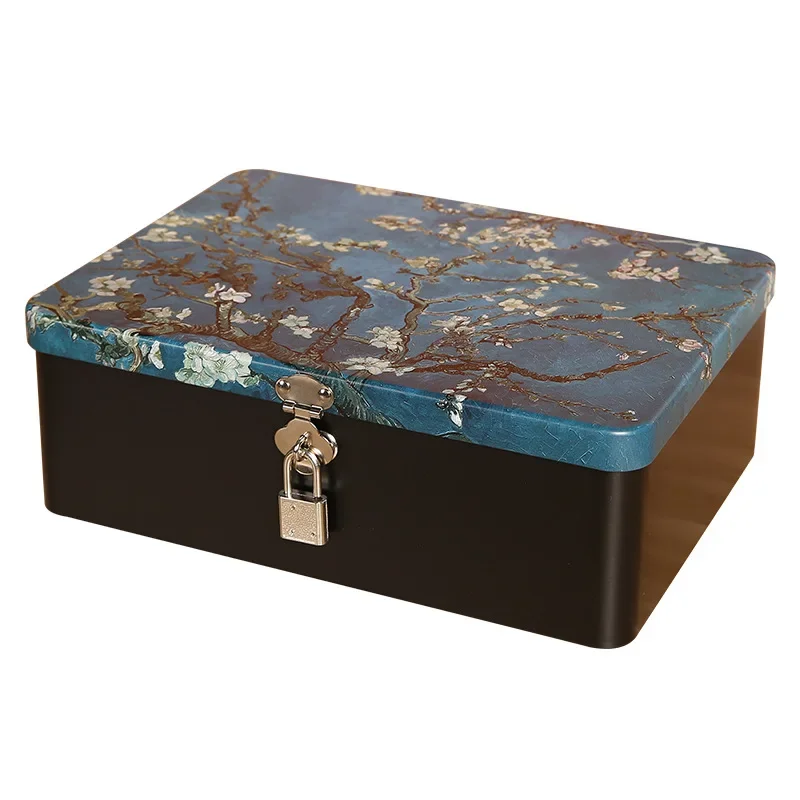 Vintage Tinplate Lockable Storage Box Desktop Storage Cosmetics Sundry Household Jewelry