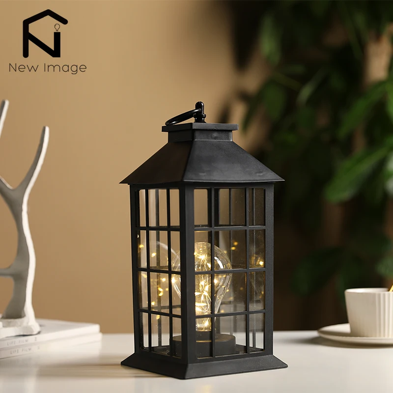 

Portable Plastic Hanging Candle Holder Lantern Battery Powered Lamp with LED Bulb and 6H Timer Lights Home Decor