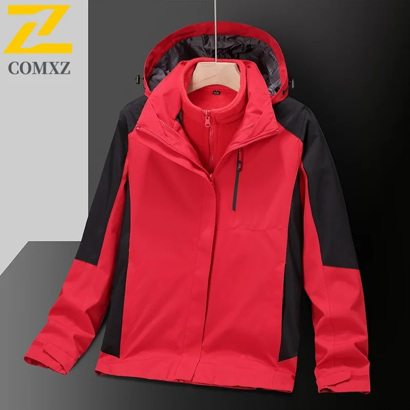 COMXZ Men Coat Thickened Warm Solid Color Outdoor Travel Work Biker Jacket 3 in 1 Camping Breathable Scratch Resistant Outerwear