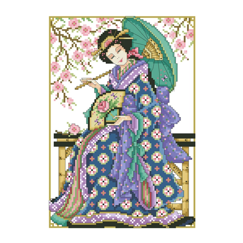 Cross stitch kit Japanese girl cross stitch kit 18ct 14ct 11ct unprint canvas cotton thread counted needlework thread embroidery set