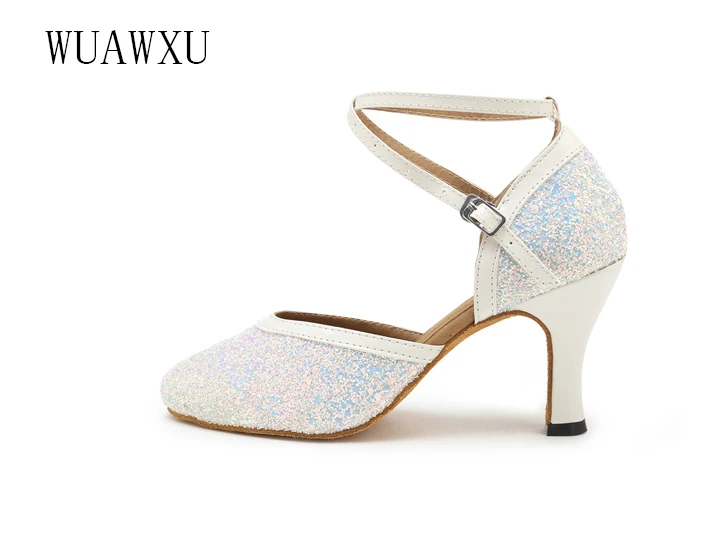 NATASHA2023 Dance Shoes Women's Soft Sole Sequins National Standard Social Dance Shoes Adult Medium Heel High Heel Indoor Latin