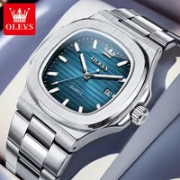 OLEVS 3696 Fashion Quartz Watch HD Luminous Gift Square-dial Stainless Steel Watchband Wristwatch Calendar 30M Waterproof Watch