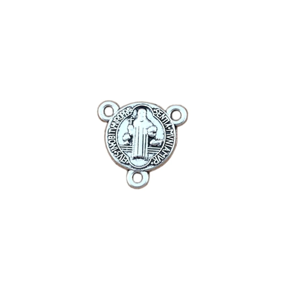 150pcs/Lots Antique Silver Saint Benedict Medal Cross Triangular 3-Strand Charm Spacer End Connector 16x16mm DIY Accessories F59