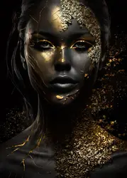 Elegant African Black and Gold Woman Portrait Canvas Art for Modern Living Room Decor (PURPLE)