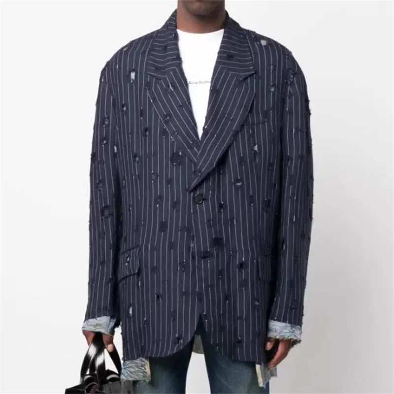 

blazer for women 2023 Autumn New in overcoat Korean Fashion Loose Striped Jacket Vintage Distressed Women's suit jacket y2k Coat