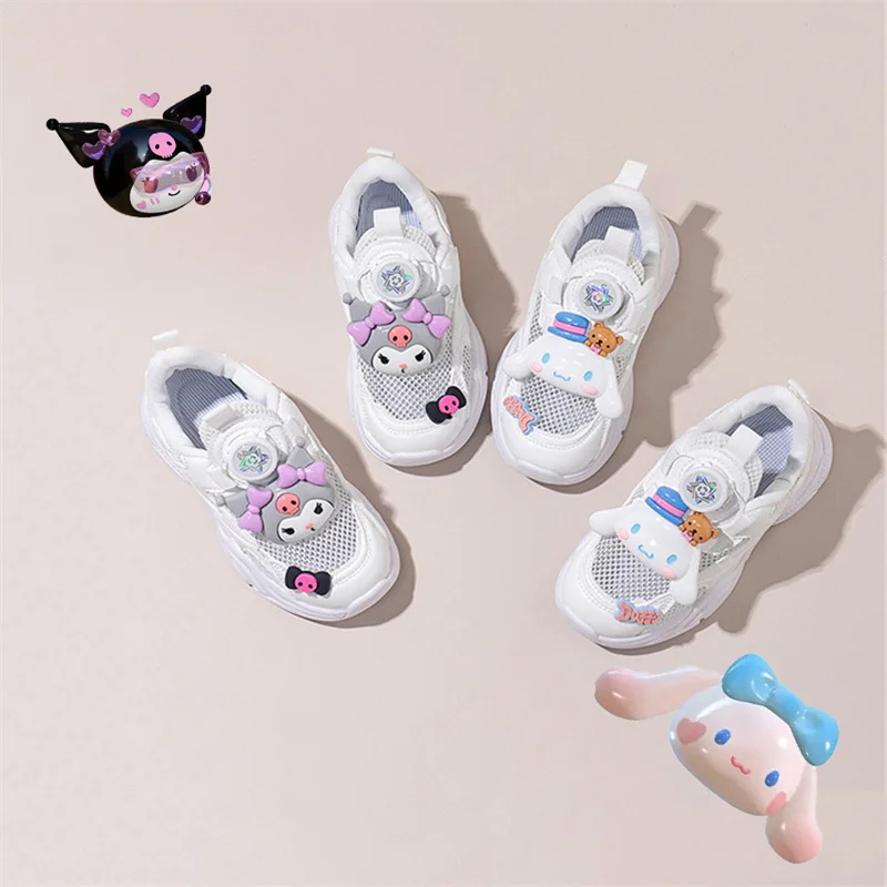 

Sanrio Girls Sports Shoes Summer White Shoes Single Mesh Breathable Casual Shoes Girls Cartoon Rotating Button Sports Shoes