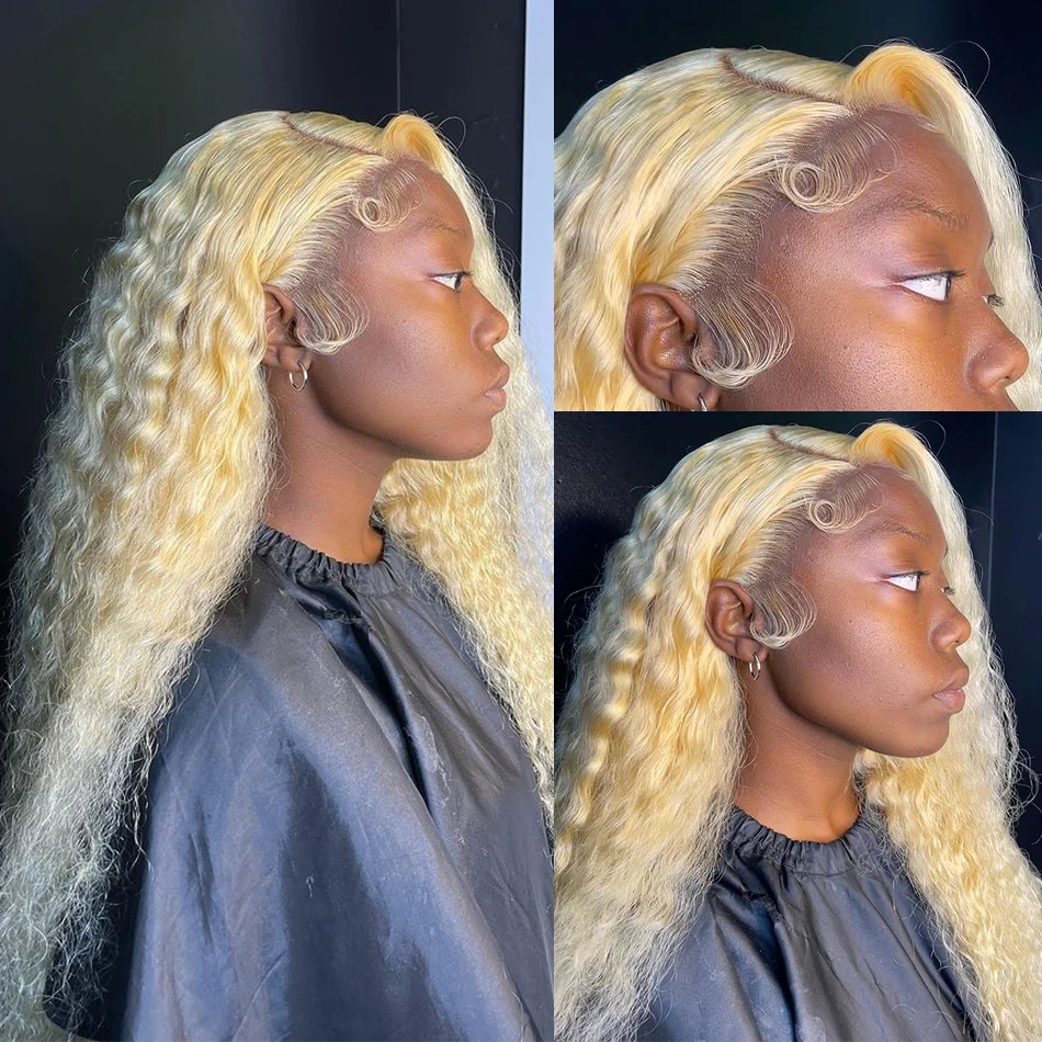 

Deep Curly 13X4 HD Lace Frontal Wig Tranparent Blonde Lace Front Wig Deep Wave 613 Human Hair Wigs For Women Peruvian Remy Hair