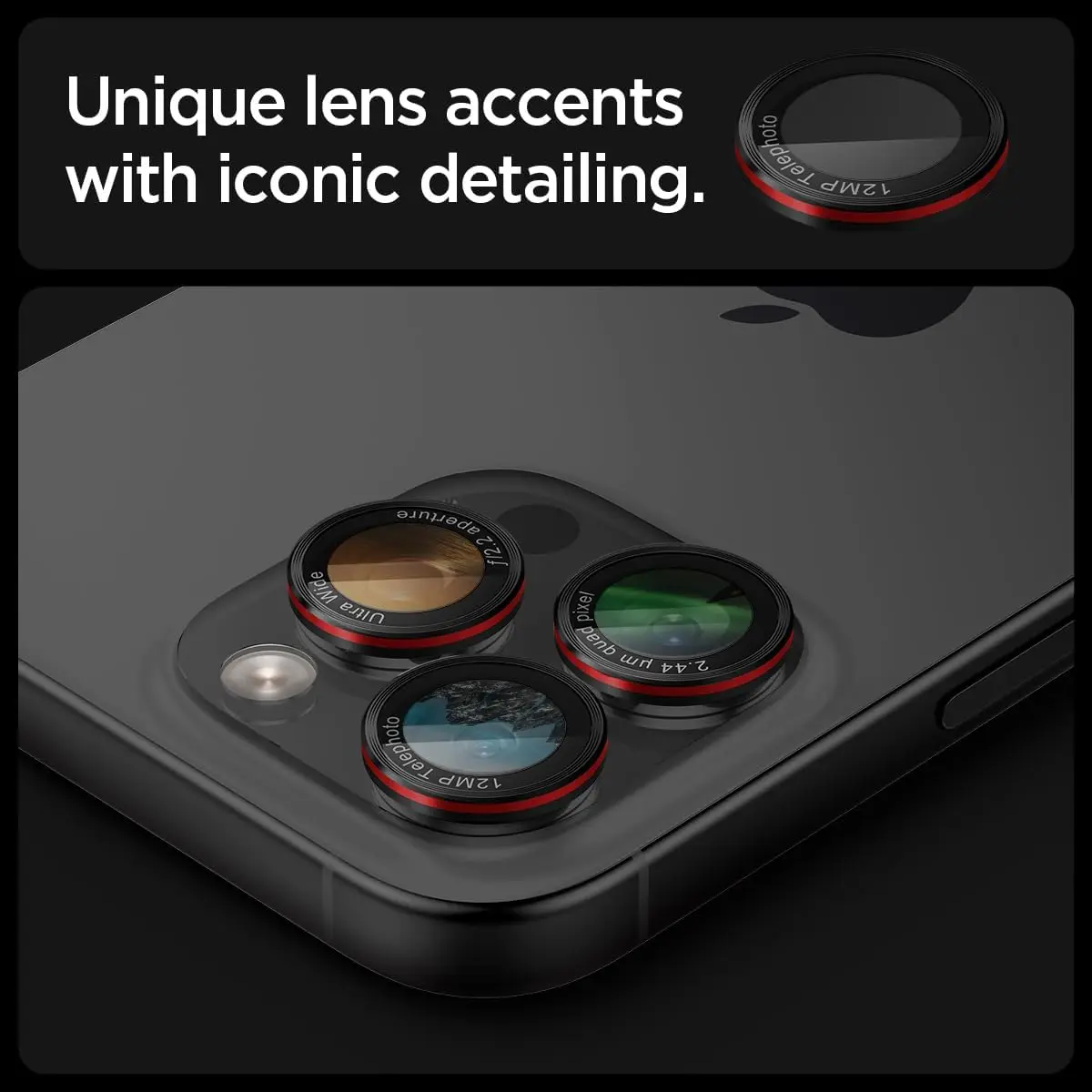 Sleek Black and Red Metal Glass Camera Lens Protector Cover - Premium Phone Accessory