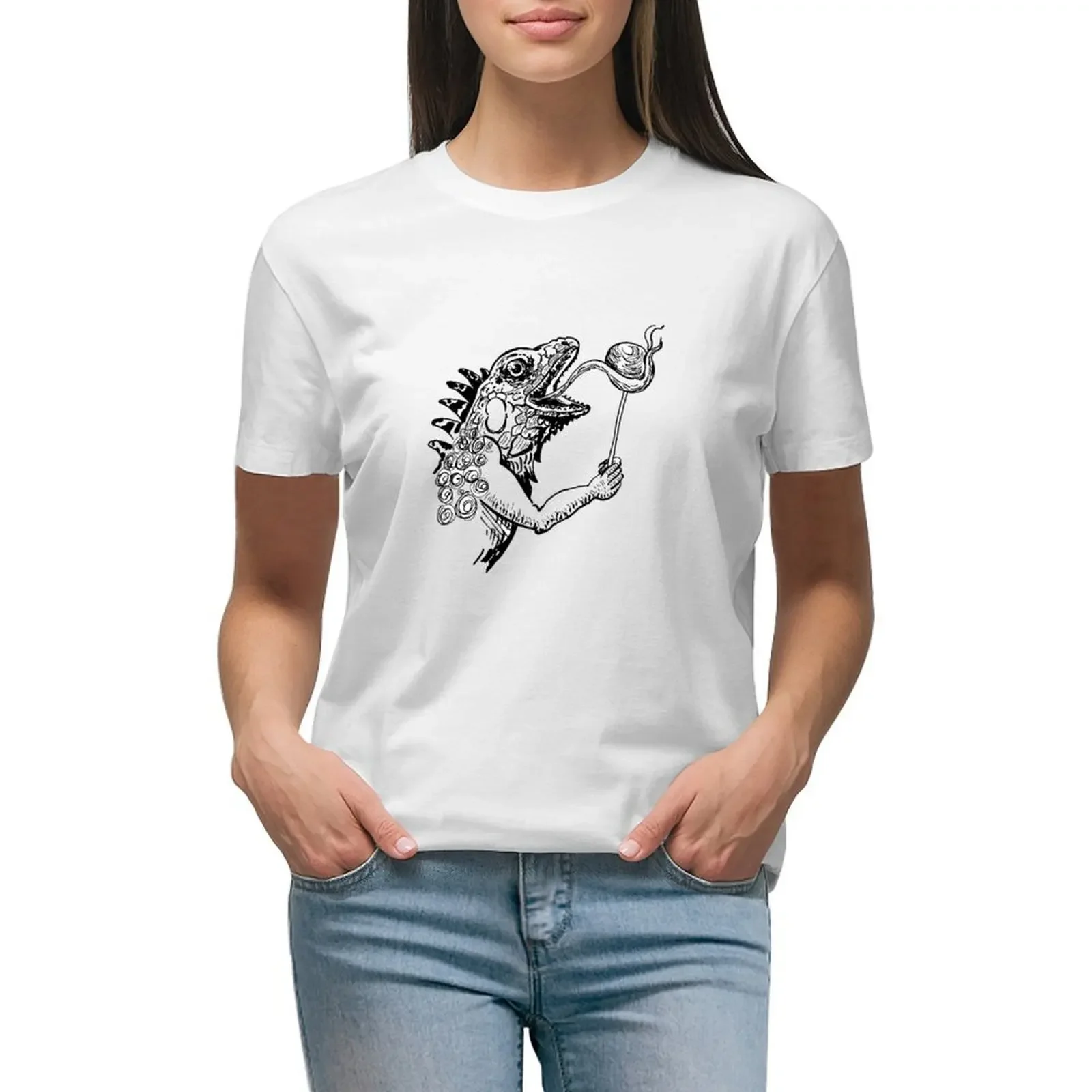 

Iguana Lollipop T-shirt Female clothing summer clothes white t-shirt dress for Women sexy