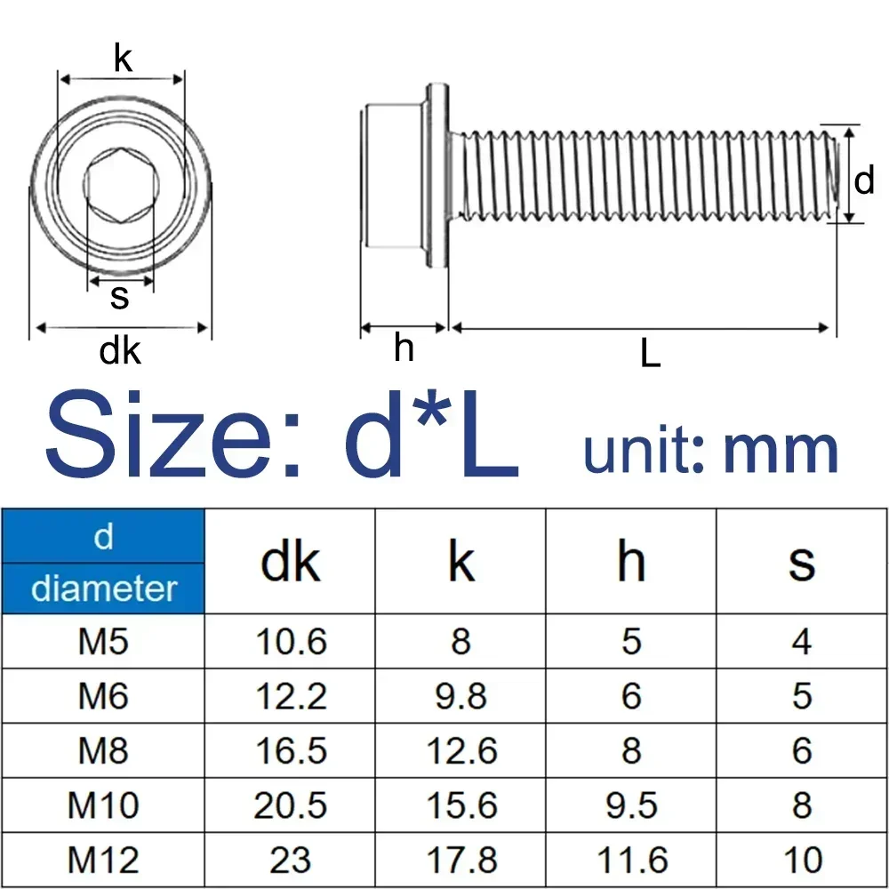 Stainless Steel Flange Hex Socket Cap Anti-Slip Washer Serrated Cylindrical Head Screws Bolt M3 M4 M5 M6 M8 M10 M12 304 A2-70