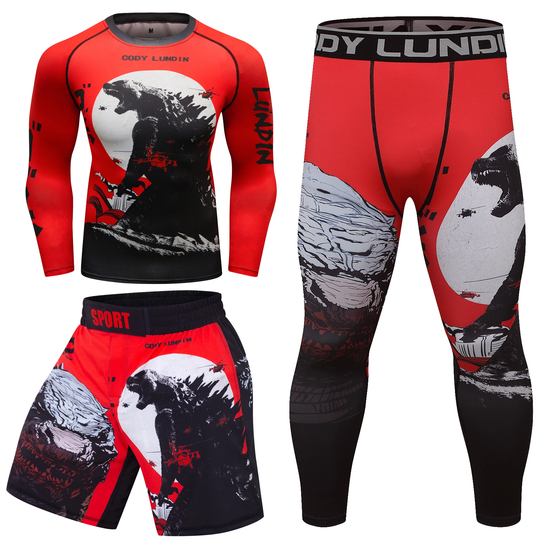 

Комплект Cody Lundin мужской компрессионный, смешанные бразильские Шорты Для MMA, джиу-джитсу, штаны с длинным рукавом, футболка Rashguard 4 в 1, тайская одежда