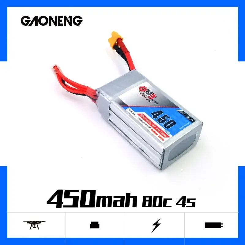 

Аккумуляторная батарея Gaoneng GNB, 450 мАч, 14,8 в, c/c, литий-полимерная батарея XT30 XT60 JST для FPV гоночного дрона, радиоуправляемого квадрокоптера, вертолета