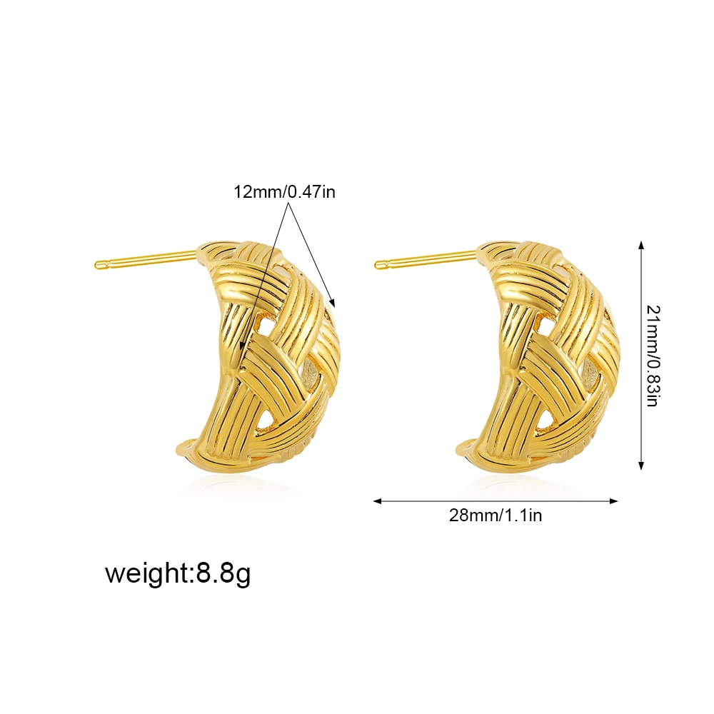 2026 New Punk Hollow Weaving Gold Plated Geometric Stud Earrings Striped Wide C Shape Vintage Aesthetic Jewelry Wholesale Bijoux