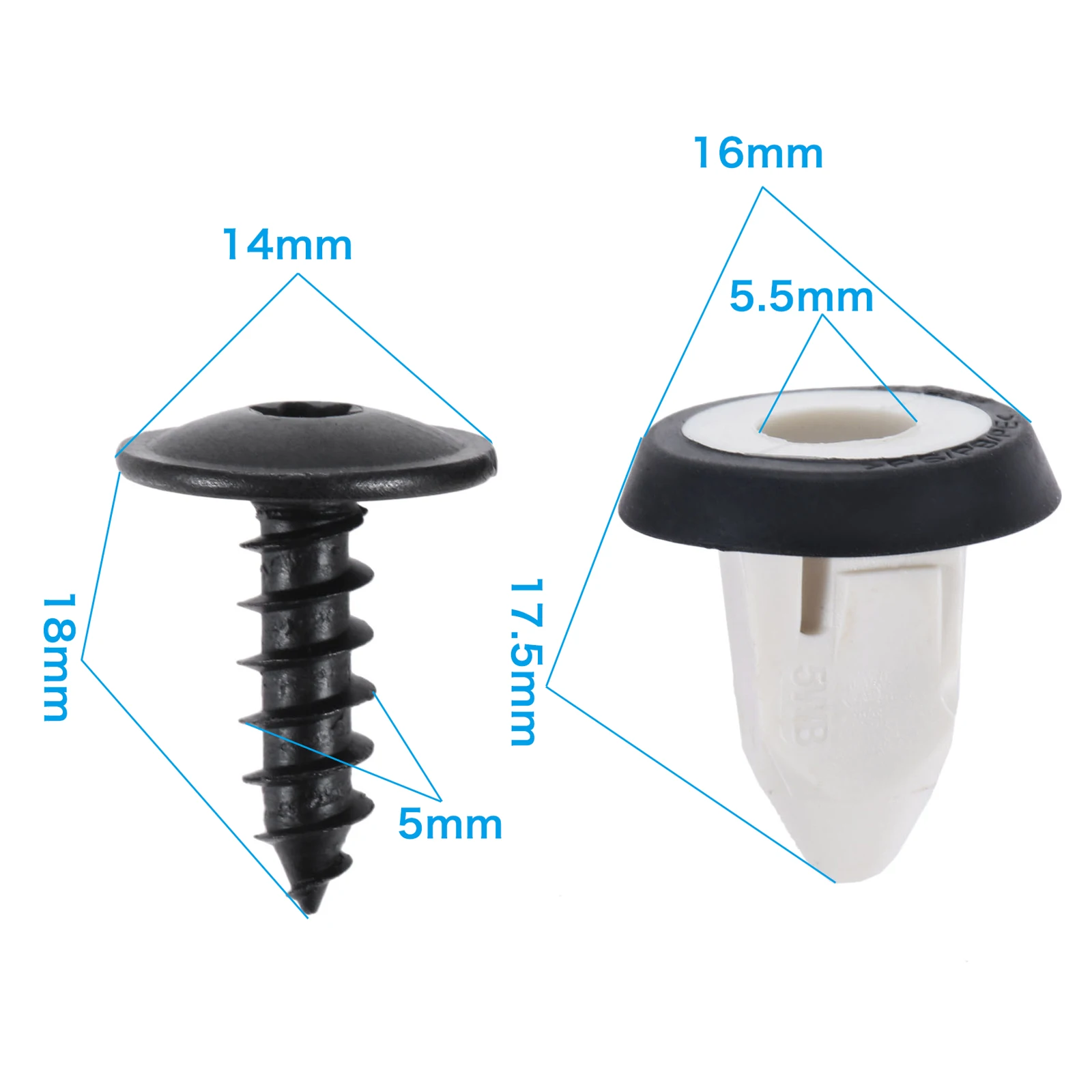 범퍼 스커트 Torx 나사 클립 및 나사 고정 클립, 상단 헤드 직경 14mm, 20 개