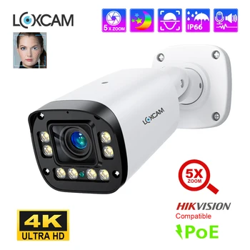 LOXCAM-4K 보안용 IP 카메라, Ai 얼굴 인식, 8MP 자동 초점 렌즈, 2.7-13mm, 5x 줌, 비디오 감시 POE 카메라, 양방향 오디오