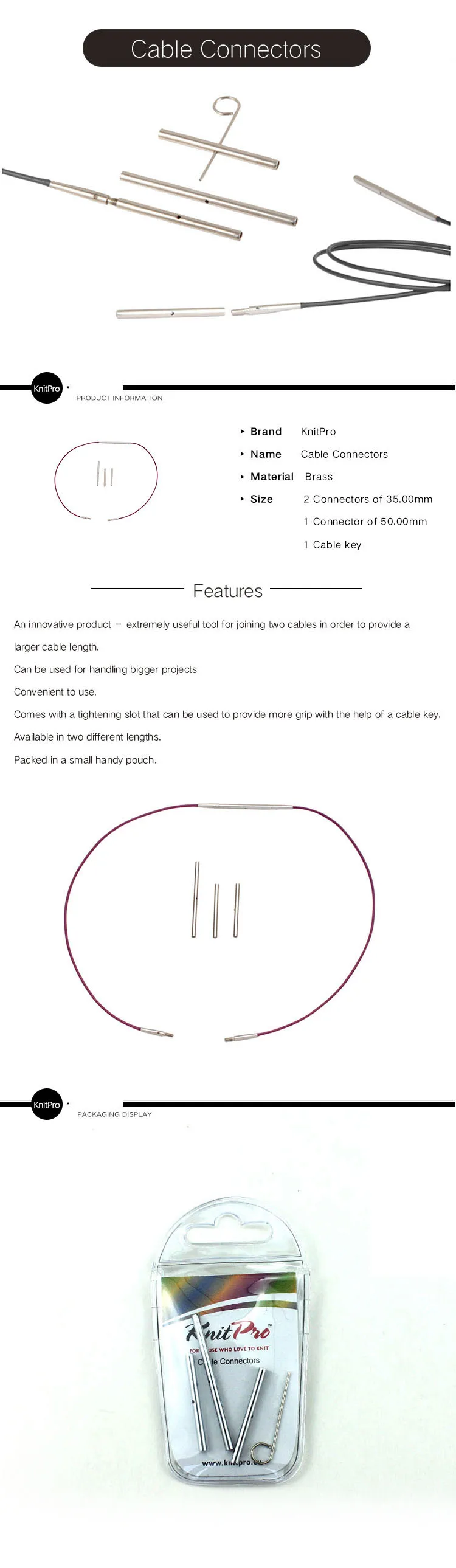 Description Picture 2 of itemKnitPro Knitting Cable Connectors With Key Knitting Accessories Diy Tools Connecting Rod