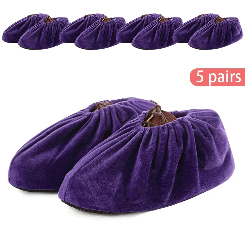 Reusable Velvet Fabric Shoe Covers Non-slip Adult Washable Keep Floor Carpet Cleaning Indoor Outdoor Shoe Protector Cover 5 Pair shoe covers