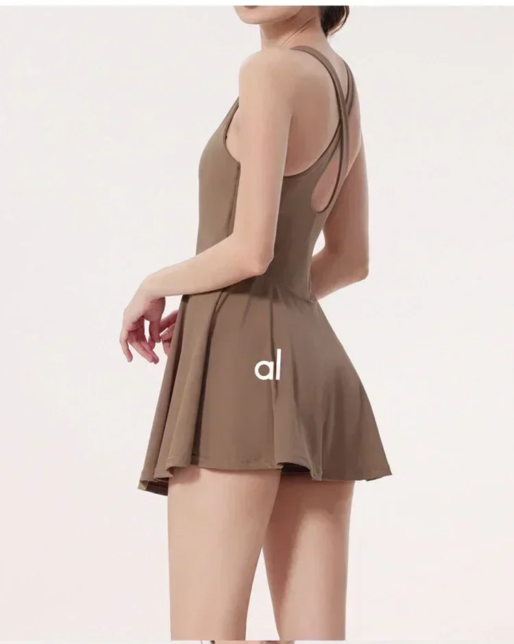 Ao Tennis Skirt Quick Dry Badminton Sports Dress With Chest Pad one-piece Yoga Clothes Fitness Sundress Anti-leakage