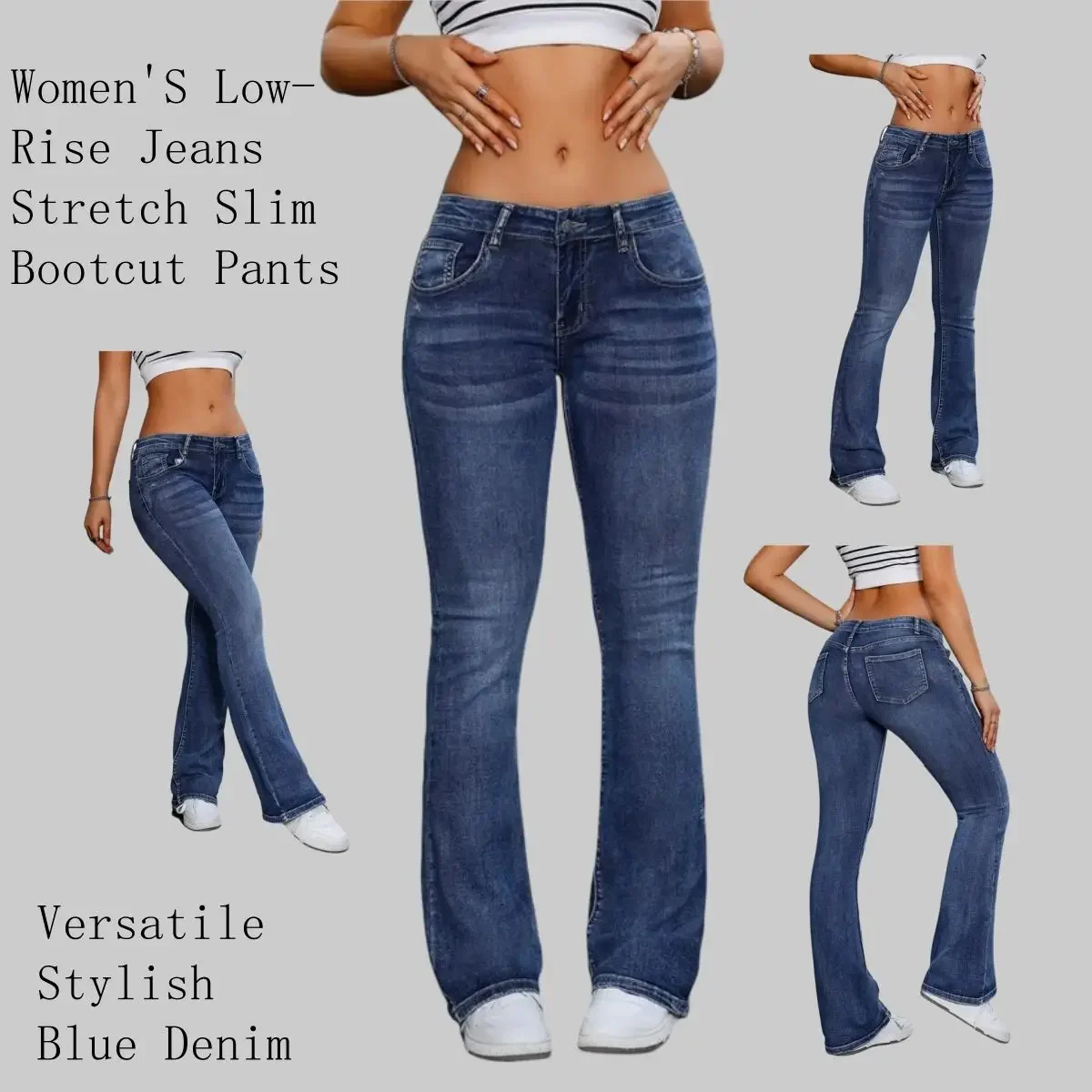 Y2k Jeans For Woman Blue Stretch Flare Denim Pants Vintage Retro Fashion Minimalist Elastic Waist Comfort Fit 2025 Trendy 6