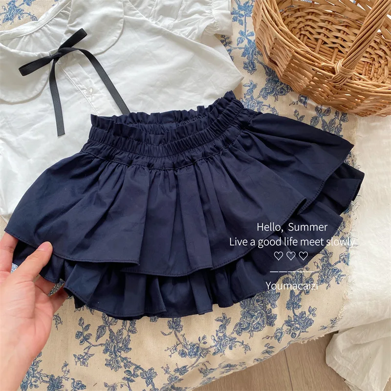 

2023 Summer Korean Style Toddlers Girls Layered Skirts Solid Color Baby Kids Ruffles Shorts