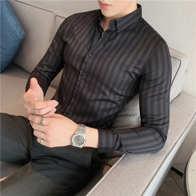 

2023 New Summer Half Sleeve Stretched Striped Shirts High Quality Sleeve Striped Shirts for Men Clothing Slim Fit Casual Shirts
