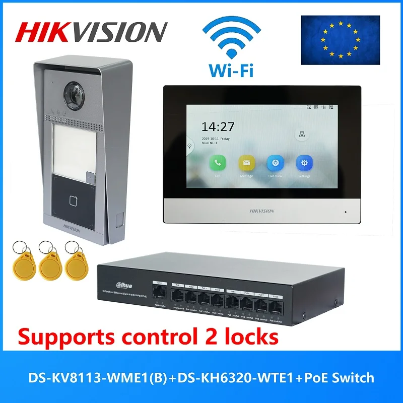 HIKVISION KIS604 оригинальный многоязычный 802.3af POE комплект видеодомофона включает
