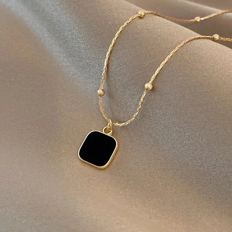 Stainless Steel Necklaces Black Exquisite Minimalist Square Pendant Choker Chains Fashion Necklace for Women Jewelry Party Gifts