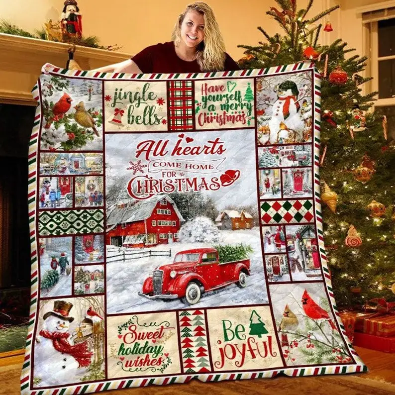 Christmas Flannel Throw Blanket Merry Christmas Soft Gift Blanket Home Decoration Sofa Blanket Bedding Living Room Lightweight