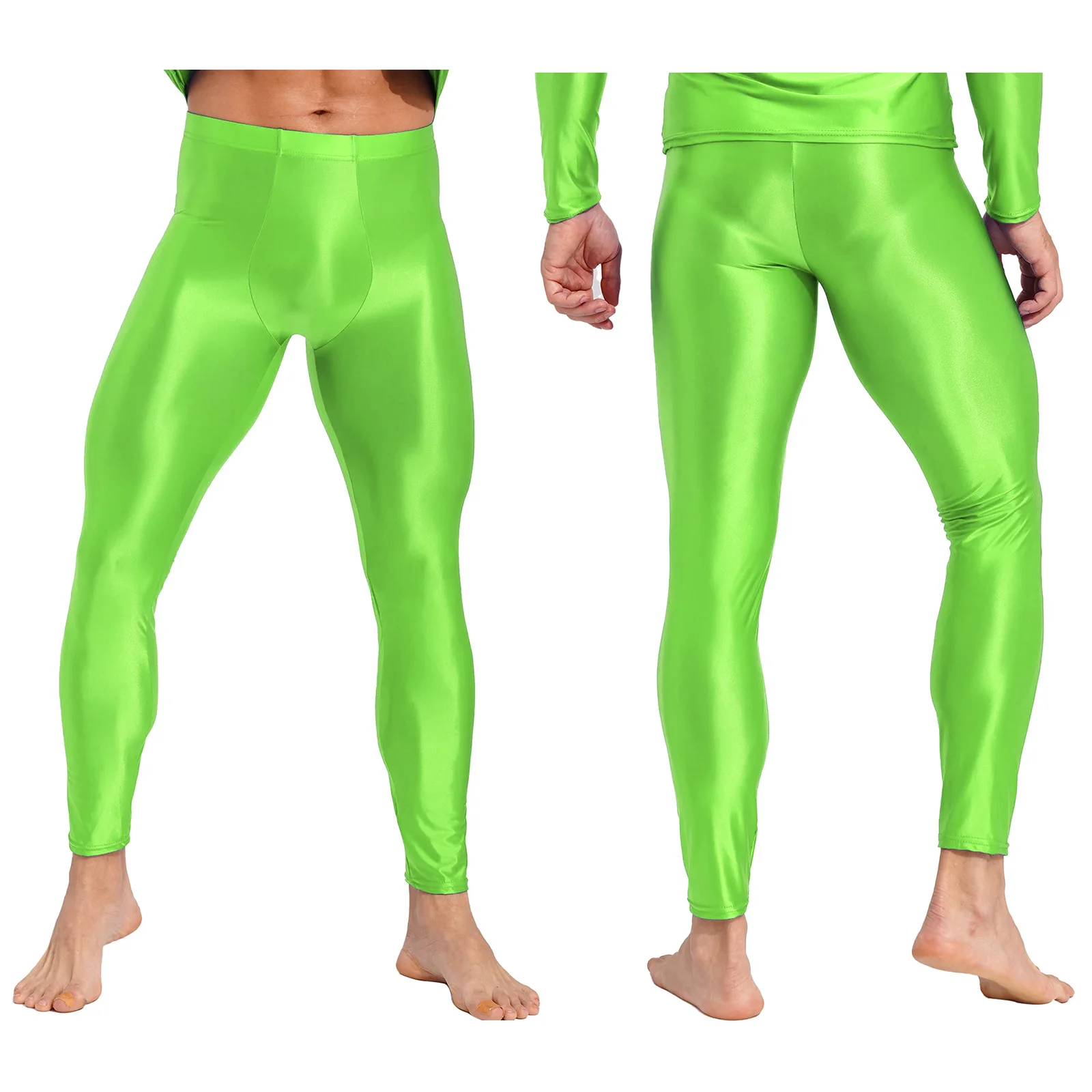 Men Glossy Leggings Semi See-through Skinny Pants Solid Color Trouser for Yoga Exercise Running Fitness Sports Workout Swimming men trousers