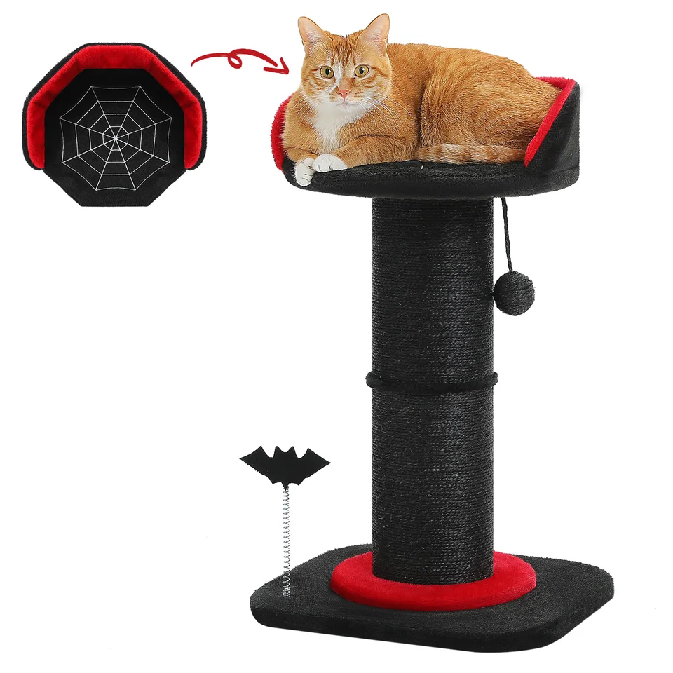 Stable Black Gothic Cat Scratching Post with Toys