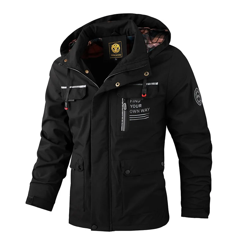 Fashion Men's Casual Windbreaker Jackets Hooded Jacket Man Waterproof Outdoor Soft Shell Winter Coat Clothing Warm Plus Size 4