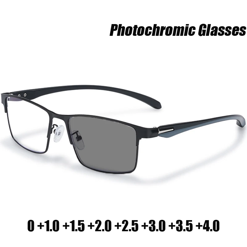 

Photochromic Reading Glasses New Style Business Half Frame Presbyopia Eyewear Finished Prescription Far Sight Eyeglasses To +4.0