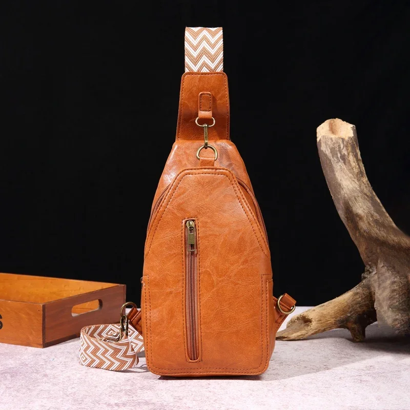 Vintage casual WOMEN'S chest bag fashion leather shoulder crossbody bag large capacity Ladies sling bag