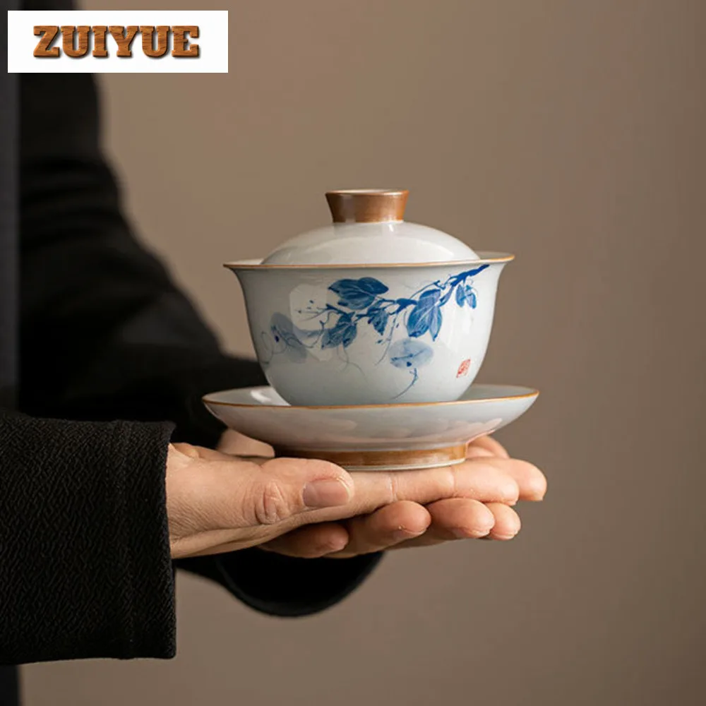 160ml Hand-painted Gourd Gaiwan Handmade Hand Grab Three Talents Tea Tureen Household Tea Maker Cover Bowl Ceremony Gift