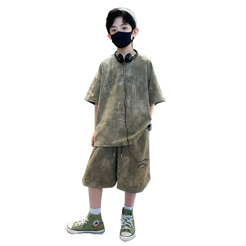 

Boys Clothes Sets 2023 Summer New Print Tshirts + Shorts Children's Clothes High Quality Kids Boy Sport Suits 5 6 8 10 12 14Year