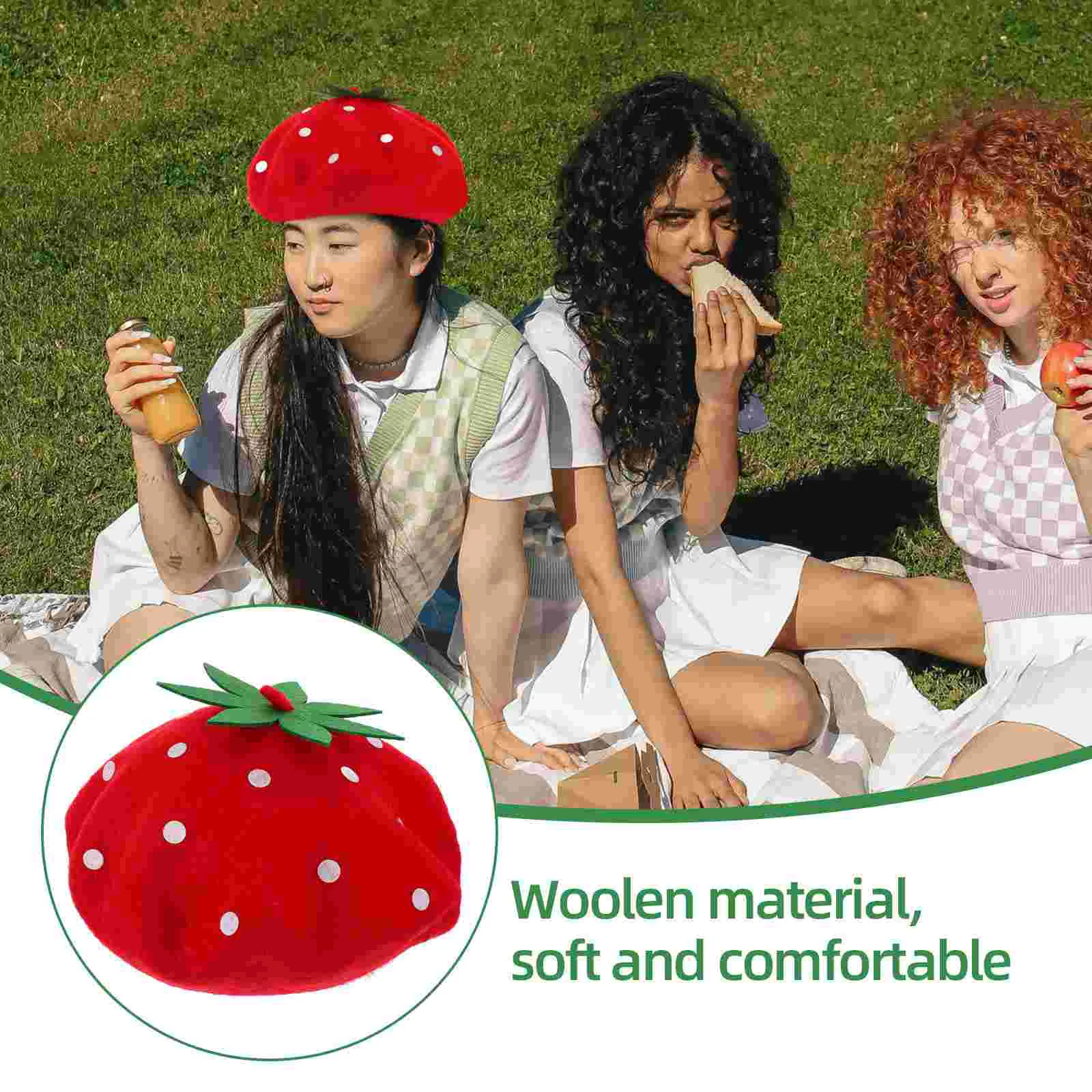 Strawberry Beret Knitted Woolen Hat Berets Has Strawberries For Girls Fruit Cosplay to Weave Miss beret hat woolen beret wool caps
