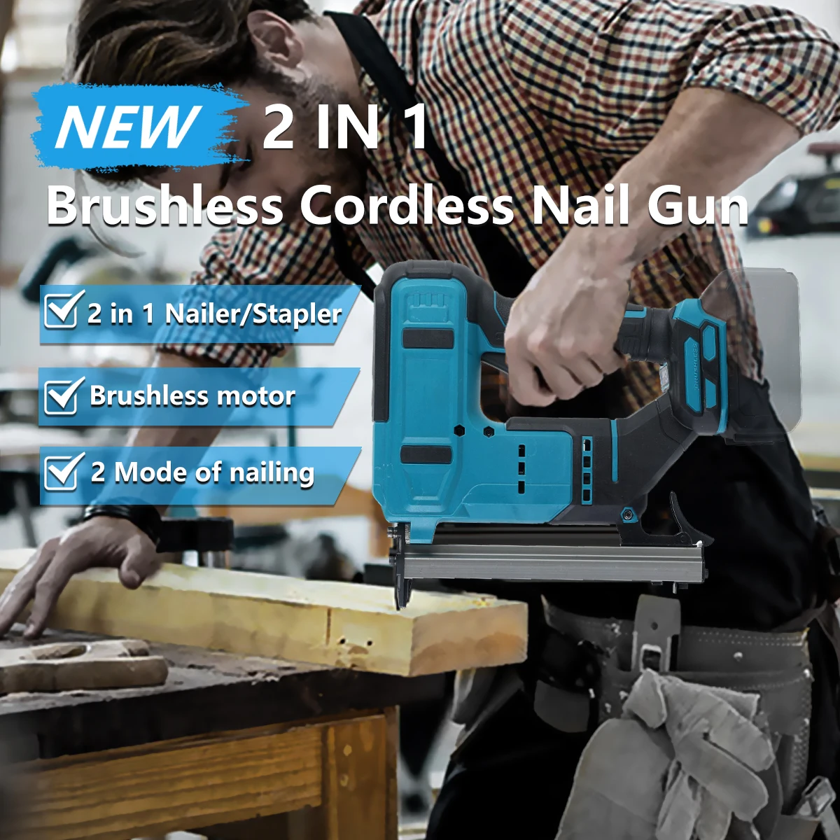 Makita 18V 배터리용 F30/F40/F50/K438 네일이 포함된 브러시리스 무선 무선 전기 2 in 1 네일러/스테이플러 건(배터리 없음)