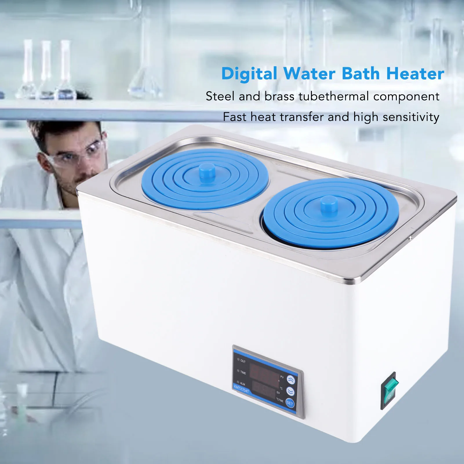 Digital Thermostatic Water Bath Heater Constant Temperature 7L Laboratory Supplies 1 Chamber with 2 Openings