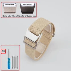 Vintage - Inspired French Paratrooper Elastic Nylon Watch Strap - Durable Ballistic Fabric Wristband for 22mm (Khaki)