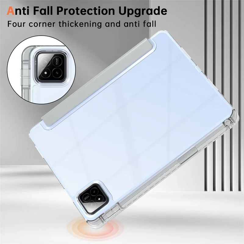 Acrylic Clear Back Stand Smart Tablet Cover with Pencil Holder, Fits 11.2 Devices