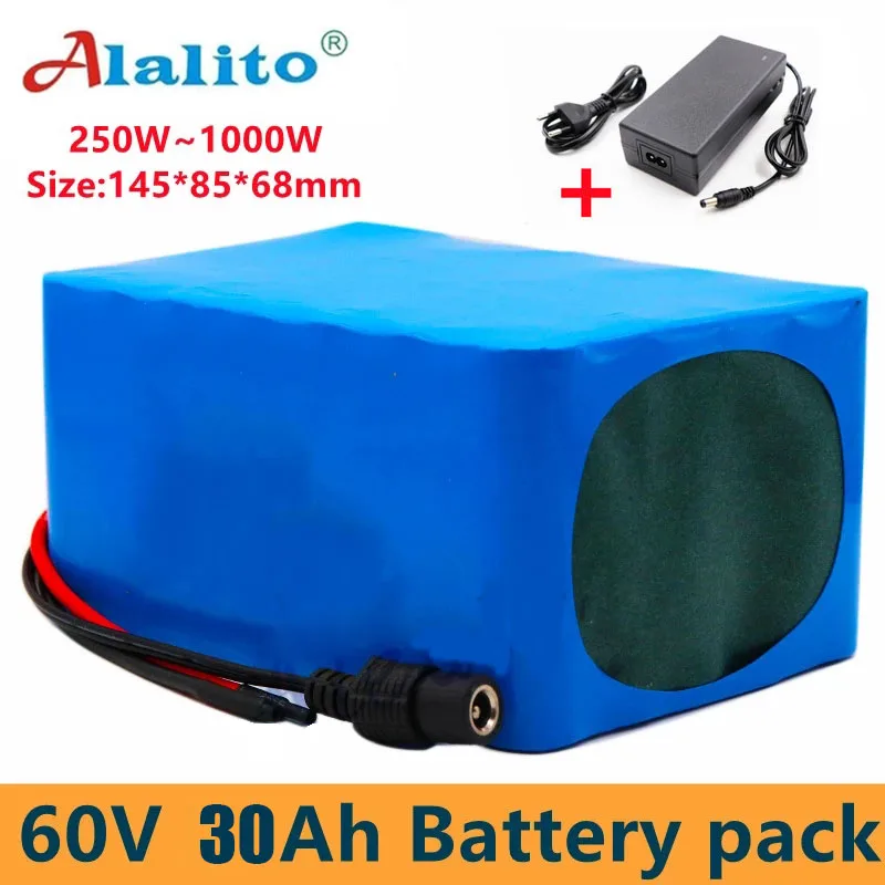 Tanio 60V 16S2P 30Ah 18650 Li-ion Battery Pack 67.2V Lithium