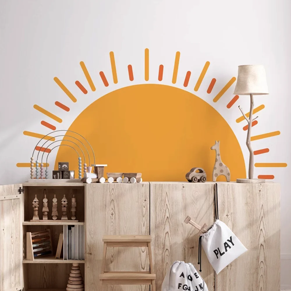 Half Sun Wall Decors Vinile Rising Sun Wall Stickers Impermeabile Autoadesivo Per Camera Da Letto Baby Kids Room Home Nursery Decor