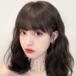 Short Wavy Black Wig with Bangs, Short Black Bob Wigs for Women, Wavy Bob Wig with Bangs Real Human Hair Wigs