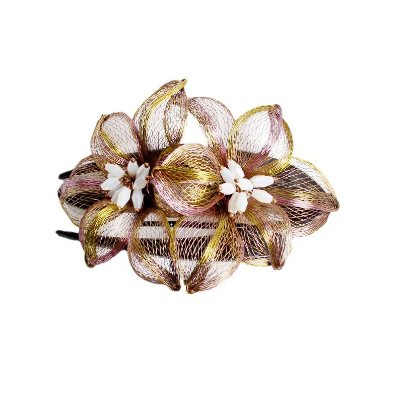 Fashion Copper Wire Flower Bridal Hairpin Hair Accessories for Women Elegant Handmade Spring Clip Headwear Mom's Jewelry Tiaras